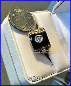 Vintage Signet Deco MANS RING Black Onyx 10k Gold Diamond Designer/Sgnd DASON