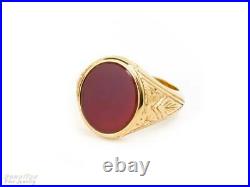 Vintage Signet Ring Men's Ring Carnelian Ruby in 14K Yellow Gold Over Sizable