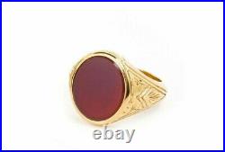 Vintage Signet Ring Men's Ring Carnelian Ruby in 18K Yellow Gold Over Sizable