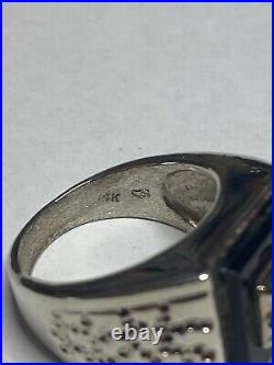 Vintage Silver & 14 Karat White Gold Genuine Black Onyx and Diamond Man's Ring