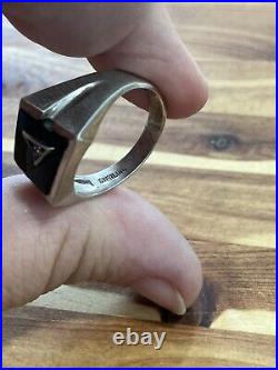 Vintage Silver ART DECO Onyx Diamond Inlay Men's Signet Ring Size 10