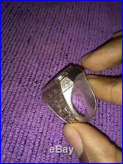 Vintage Silver/Gold Men's Mexican Biker Ring Solid Heavy 45 GRAMS! Holy Grail