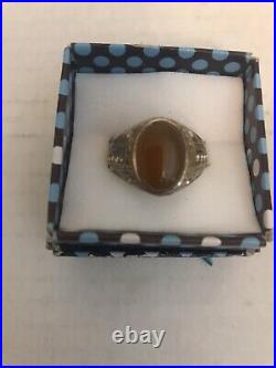 Vintage Silver Persian Ring Yellow Aqeeq Stone Size 11 1/2