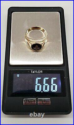 Vintage Size 10 Masonic Ring 10k Yellow Gold & Onyx with Square Compass 6.66 g