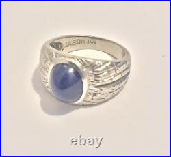 Vintage Solid 10K White Gold Blue Star Sapphire Men's Ring by Dason Size 7.5