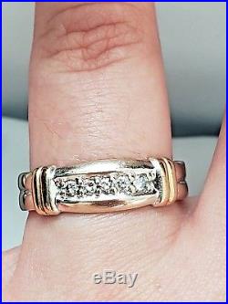 Vintage Solid 14K White & Yellow Gold Men Size 10 3/4 Diamond Band Ring, Jewelry