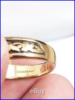 Vintage Solid 14K Yellow Gold Men Size 9 1/2 Engraved Diamond Band Ring, Jewelry