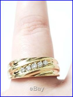 Vintage Solid 14K Yellow Gold Size 9 1/2 Men's Diamond Wedding Band Ring, Jewelry