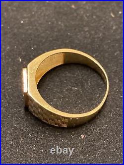 Vintage Solid 14k YellowithRose Gold Men's Diamond Cut Pinky Ring Size 10 1/2