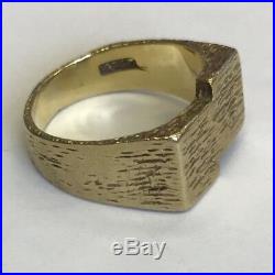 Vintage Solid 9ct Yellow Gold Men's Bark Effect Signet Ring Size N 1/2