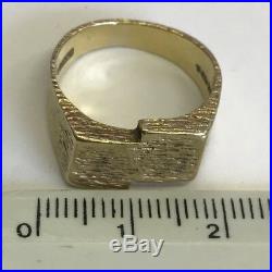 Vintage Solid 9ct Yellow Gold Men's Bark Effect Signet Ring Size N 1/2