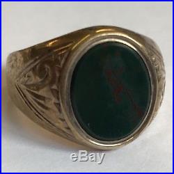 Vintage Solid 9ct Yellow Gold Men's Bloodstone Pinky Signet Ring Size L1/2 1978