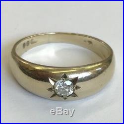 Vintage Solid 9ct Yellow Gold Men's Diamond Gypsy Ring Size R 3.5-4mm Diamond
