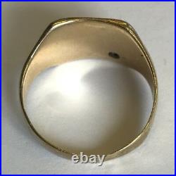 Vintage Solid 9ct Yellow Gold Men's Diamond Signet Ring Size UK S US 9 1/4 1959