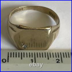 Vintage Solid 9ct Yellow Gold Men's Diamond Signet Ring Size UK S US 9 1/4 1959