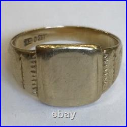 Vintage Solid 9ct Yellow Gold Men's Un-Inscribed Signet Ring Size O