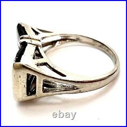 Vintage Solid White Gold Onyx Diamond Women's Men's Pinky Ring Size 3.75, 2.99g