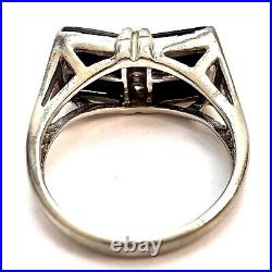 Vintage Solid White Gold Onyx Diamond Women's Men's Pinky Ring Size 3.75, 2.99g