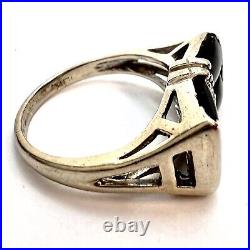 Vintage Solid White Gold Onyx Diamond Women's Men's Pinky Ring Size 3.75, 2.99g