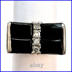 Vintage Solid White Gold Onyx Diamond Women's Men's Pinky Ring Size 3.75, 2.99g