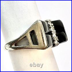 Vintage Solid White Gold Onyx Diamond Women's Men's Pinky Ring Size 3.75, 2.99g