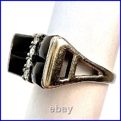 Vintage Solid White Gold Onyx Diamond Women's Men's Pinky Ring Size 3.75, 2.99g