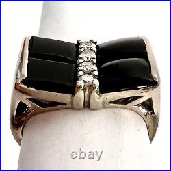 Vintage Solid White Gold Onyx Diamond Women's Men's Pinky Ring Size 3.75, 2.99g