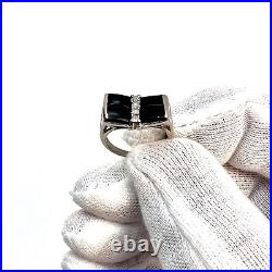 Vintage Solid White Gold Onyx Diamond Women's Men's Pinky Ring Size 3.75, 2.99g