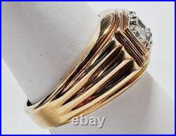 Vintage Solid Yellow Gold Finish Three Stone Art Deco Men's 925 Silver Ring