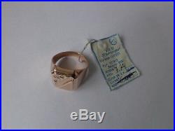 Vintage Soviet Solid Rose Gold Men's Ring Signet 14K 583 Size 10.75 Russian USSR