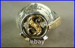 Vintage Sterling Silver + 14K Mason's Shriner Ring, EL JEBEL, 17.9g, Size 11.7