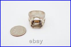 Vintage Sterling Silver 925 6 Carat Smoky Quartz High Set Mens Ring Size 9.5