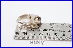 Vintage Sterling Silver 925 6 Carat Smoky Quartz High Set Mens Ring Size 9.5