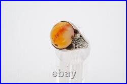 Vintage Sterling Silver 925 Agate Ring Size 10.75 Mens