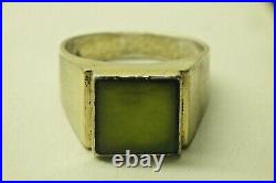 Vintage Sterling Silver 925 Mens Green Stone Jade Ring