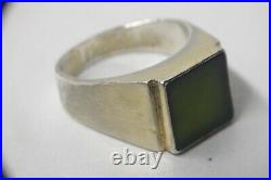 Vintage Sterling Silver 925 Mens Green Stone Jade Ring