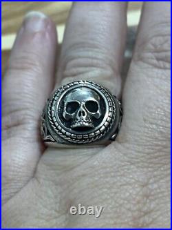 Vintage Sterling Silver 925 Mens Skull Biker Ring Size 8