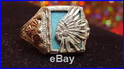 Vintage Sterling Silver American Indian Ring Turquoise Southwestern Men's