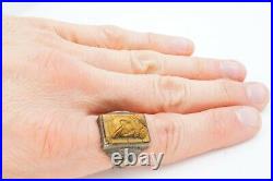 Vintage Sterling Silver Carved Tiger Eye Cameo Warrior Knight Ring Size 10.5