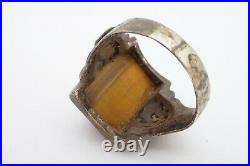 Vintage Sterling Silver Carved Tiger Eye Cameo Warrior Knight Ring Size 10.5