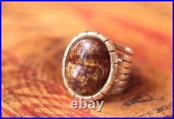 Vintage Sterling Silver Gdene Hand Made Men's Ring Fire Agate 19.3 g Size 10.75
