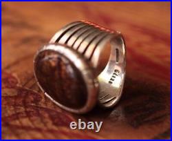 Vintage Sterling Silver Gdene Hand Made Men's Ring Fire Agate 19.3 g Size 10.75