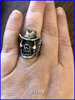 Vintage Sterling Silver Marked 925 Mens Skull hat Biker Ring Size 8