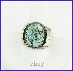 Vintage Sterling Silver Men's Navajo Handmade Nugget Turquoise Ring Size 10.5