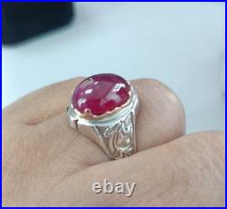 Vintage Sterling Silver Men's Ring With Red Stone
