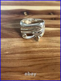 Vintage Sterling Silver Mens Egyptian Horus Eye Signet Ring Size 10