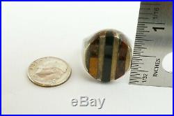 Vintage Sterling Silver Tigers Eye And Onyx Inlay Mens Ring Size 10.75