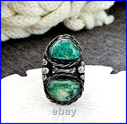Vintage Sterling Silver Turquoise Navajo Southwestern Handmade Mens Size 10 Ring