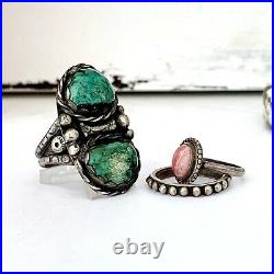 Vintage Sterling Silver Turquoise Navajo Southwestern Handmade Mens Size 10 Ring
