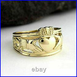 Vintage Style 14k Yellow Gold Plated Men's And Womens Claddagh Wedding Band Ring